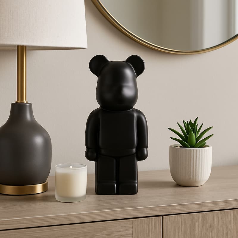 Ceramic Decorative Object Modern Minimalist Bear Figurine Home Decor - 4.75" x 4" x 11.5" - Black