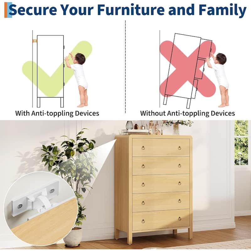 Modern 5 Drawer Dresser with Large Drawers for Bedroom, Living Room