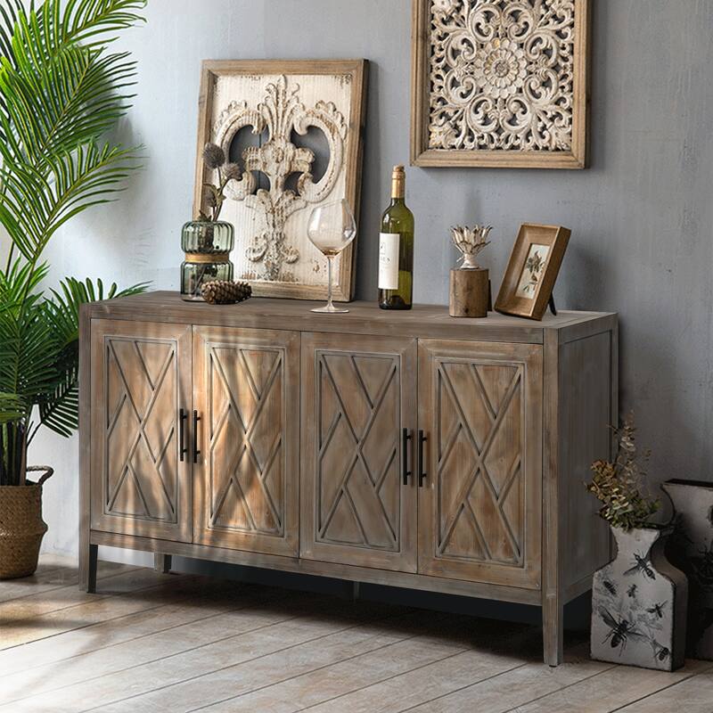 60" 4 Doors Wooden Twill Sideboard - Brown