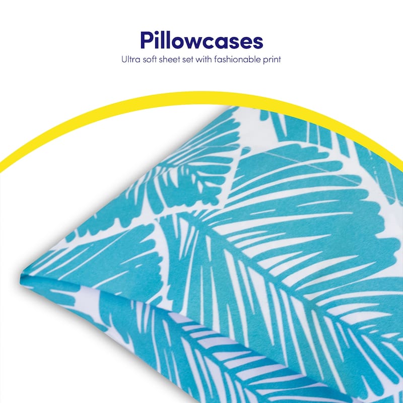Sweet Home Collection Tropical Leaf 4 Piece Printed Sheet Set, Double Brushed Microfiber