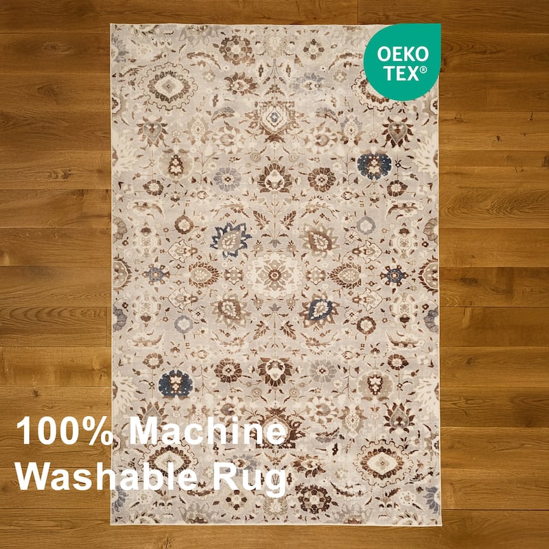 ECARPETGALLERY Lunelle Traditional Machine Washable Grey & Brown Area Rug