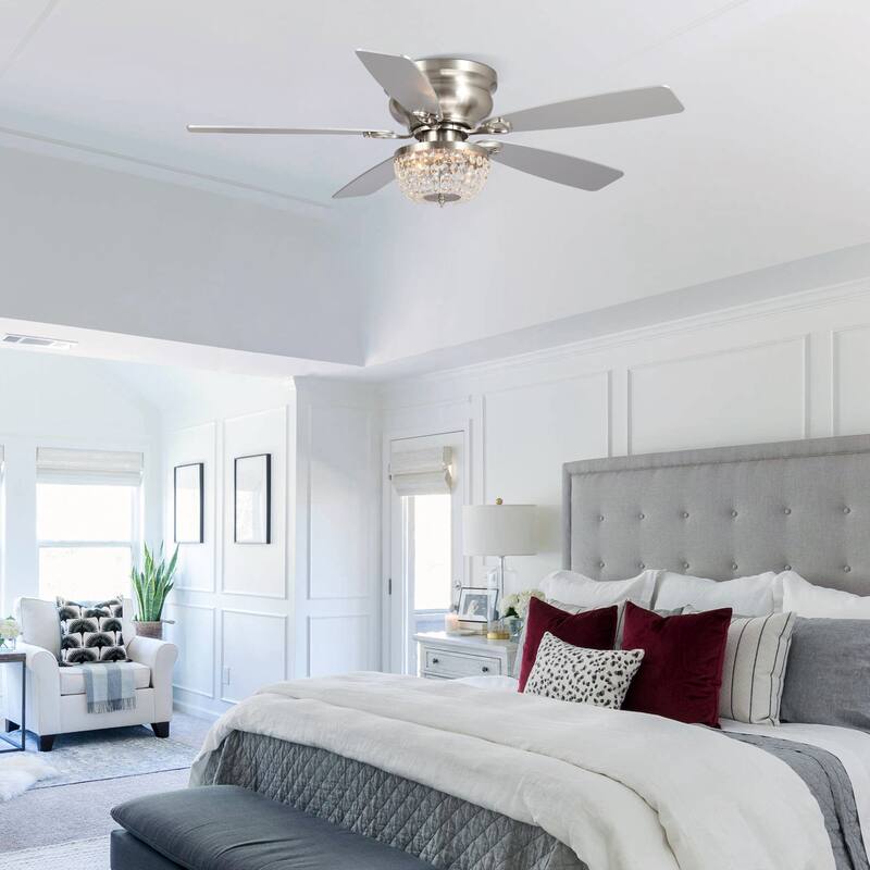 48-in Satin Nickel Crystal Low Profile Ceiling Fan with Light and Remote Control