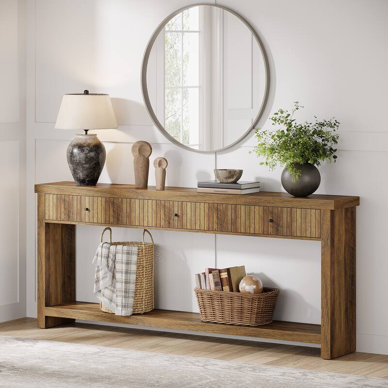 Wood Console Table Long Sofa Table with 3 Drawers, 70.9 inch Entryway Table