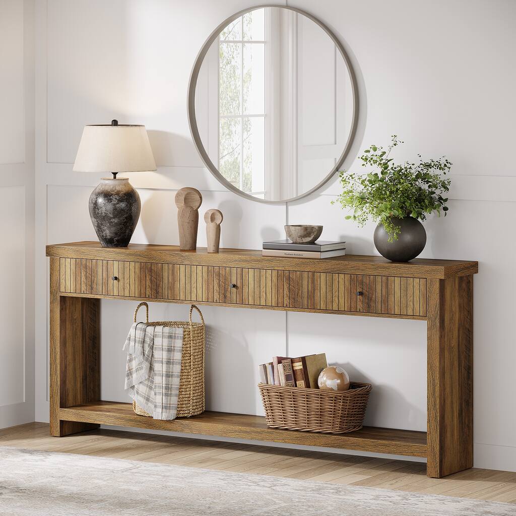 Wood Console Table Long Sofa Table with 3 Drawers, 70.9 inch Entryway Table