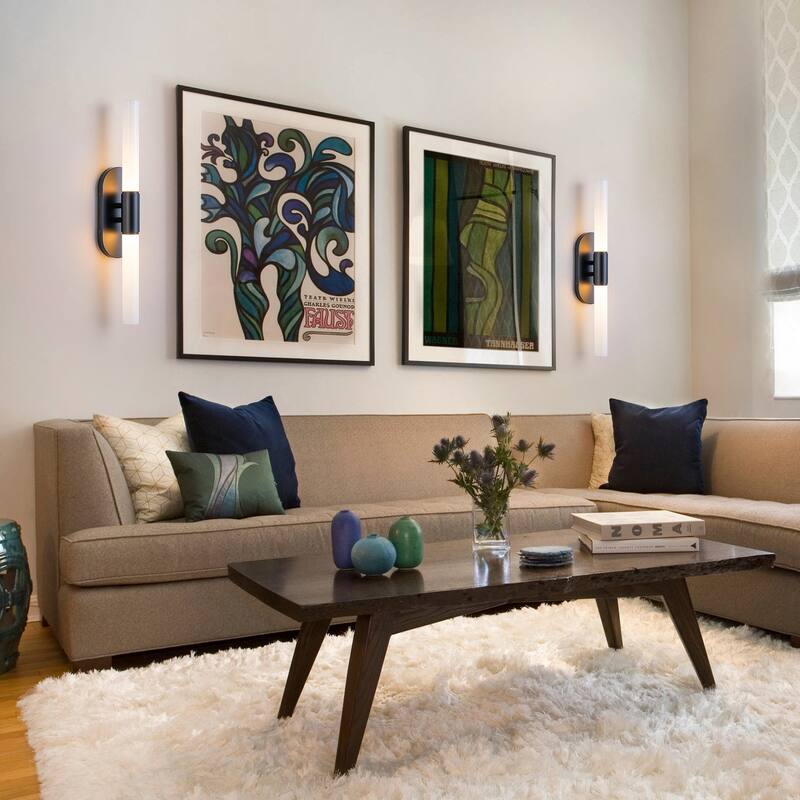 Mid-Century 2-Light Dimmable LED Wall Sconce - Black - H23.4" × W4.5" × D3.9"