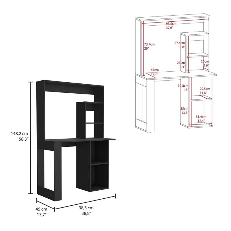 Freestanding Computer Desk with Integrated Hutch, Storage Shelves, and Spacious Work Surface for Organized Living