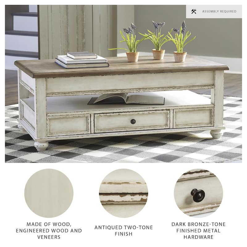Realyn White/Brown Traditional Lift Top Cocktail Table