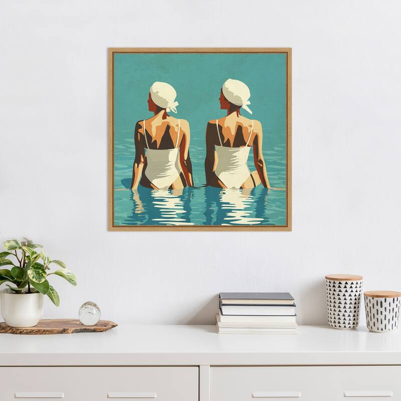 Two Friends At The Beach by Layla Oz Framed Canvas Wall Art Print - Sylvie Maple