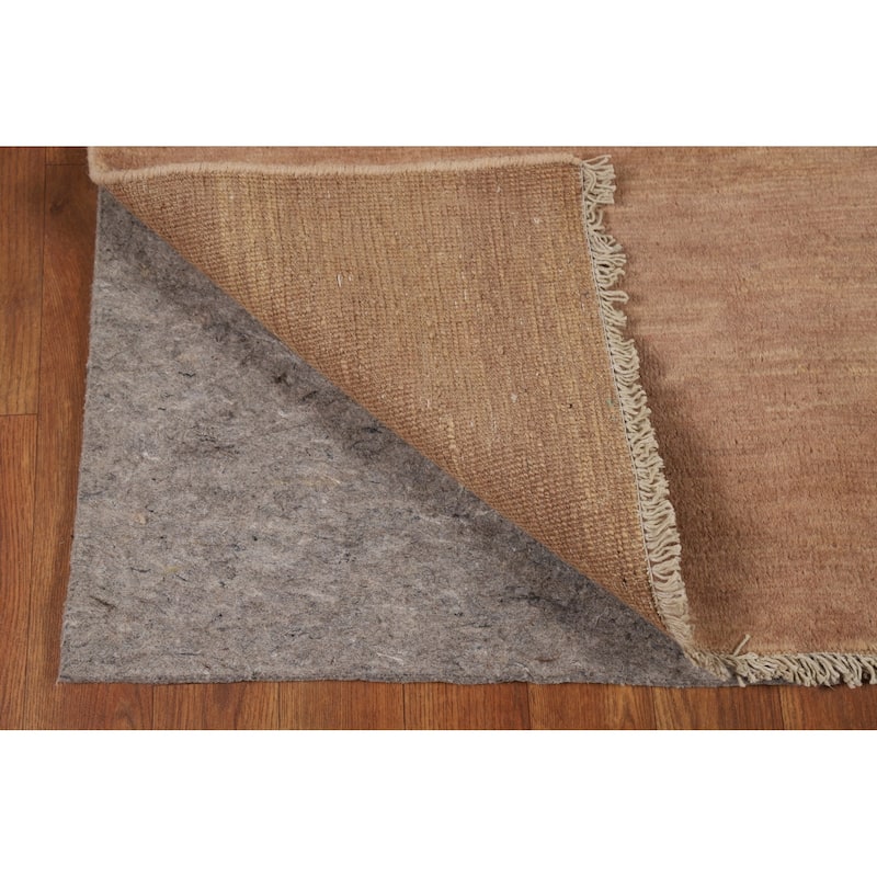 Brown Solid Gabbeh Oriental Runner Rug Hand-Knotted Wool Carpet - 3'0"x 12'9"