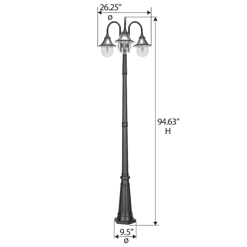 Gama Sonic Orion 3-Light Black Aluminum Modern Solar Lamp Post Light - N/A