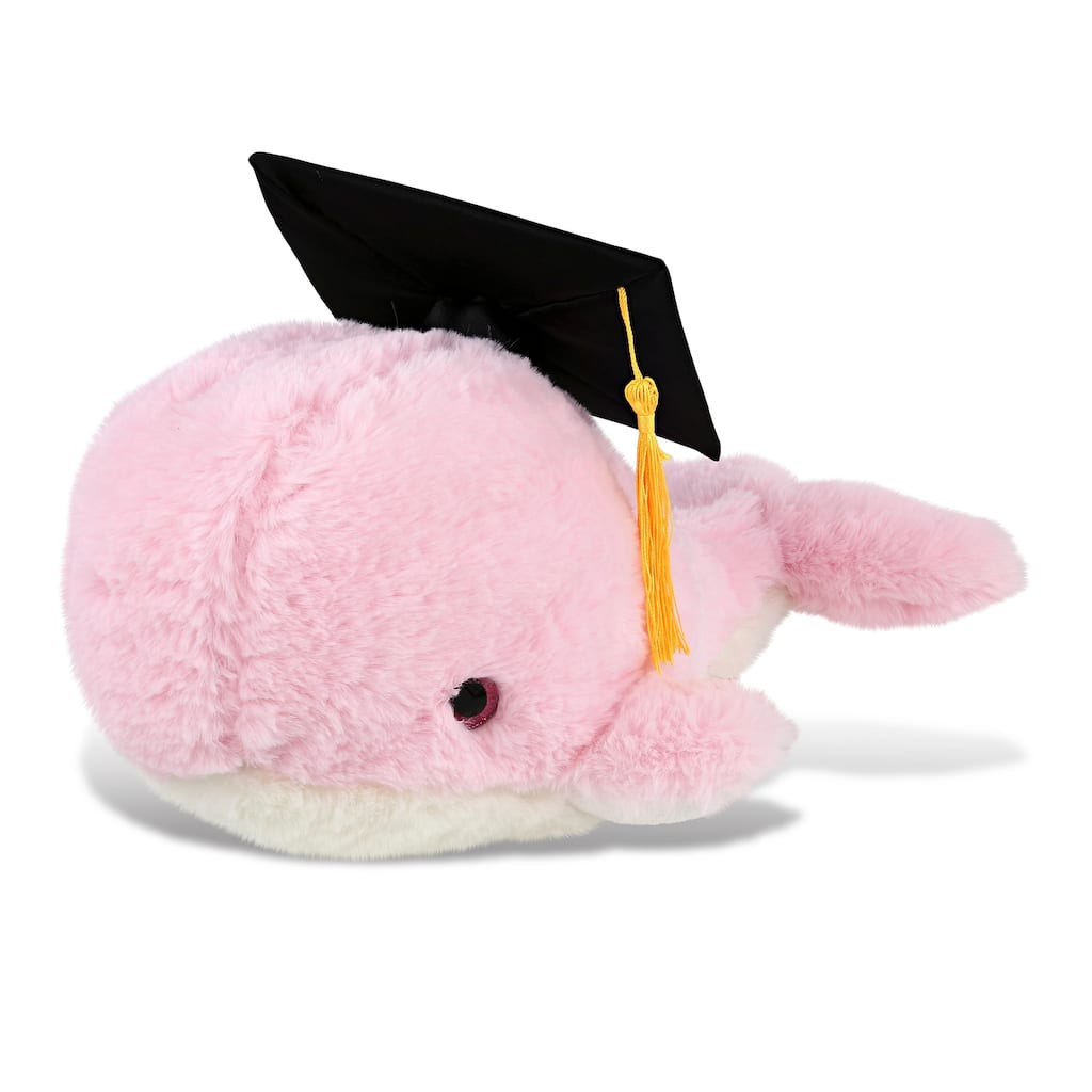 DolliBu Pink Whale Large Graduation Plush with Cap with Tassel Outfit - 13 inches