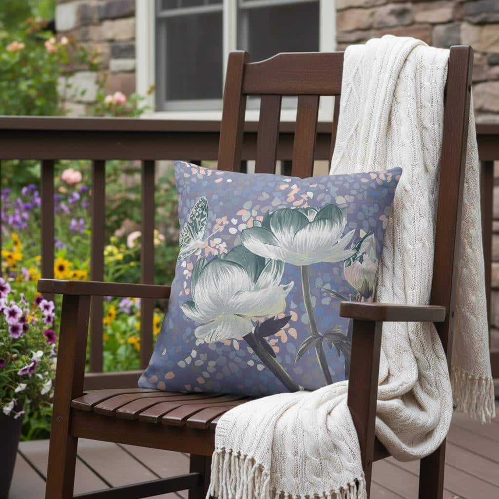 HomeRoots 20" x 20" Blue and Gray Butterfly Blown Seam Floral Indoor Outdoor Throw Pillow - 20.00' X '5.00' X '20.00