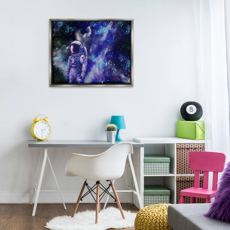 Stupell Astronaut with Blue Nebula Framed Floater Canvas Wall Art Design By Jesse Keith