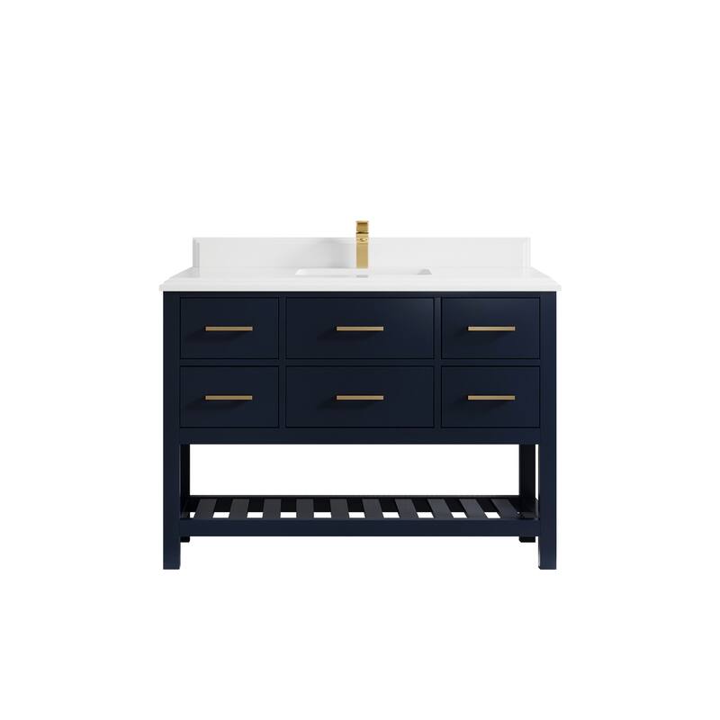 Willow Collections 48 in. W x 22 in. D Parker Single Sink Bathroom Vanity with Countertop - 1.5" White Quartz - Navy Blue