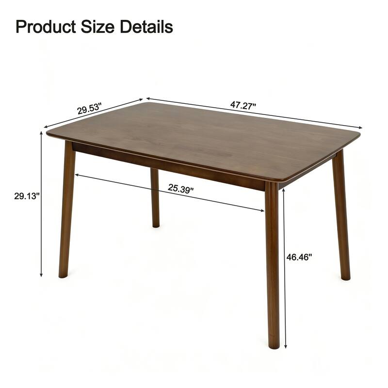 Solid Wood Dining Table, 47"Rectangular Dining Table, Mid Century Modern Kitchen Table with Rounded Corners, Easy to Assemble