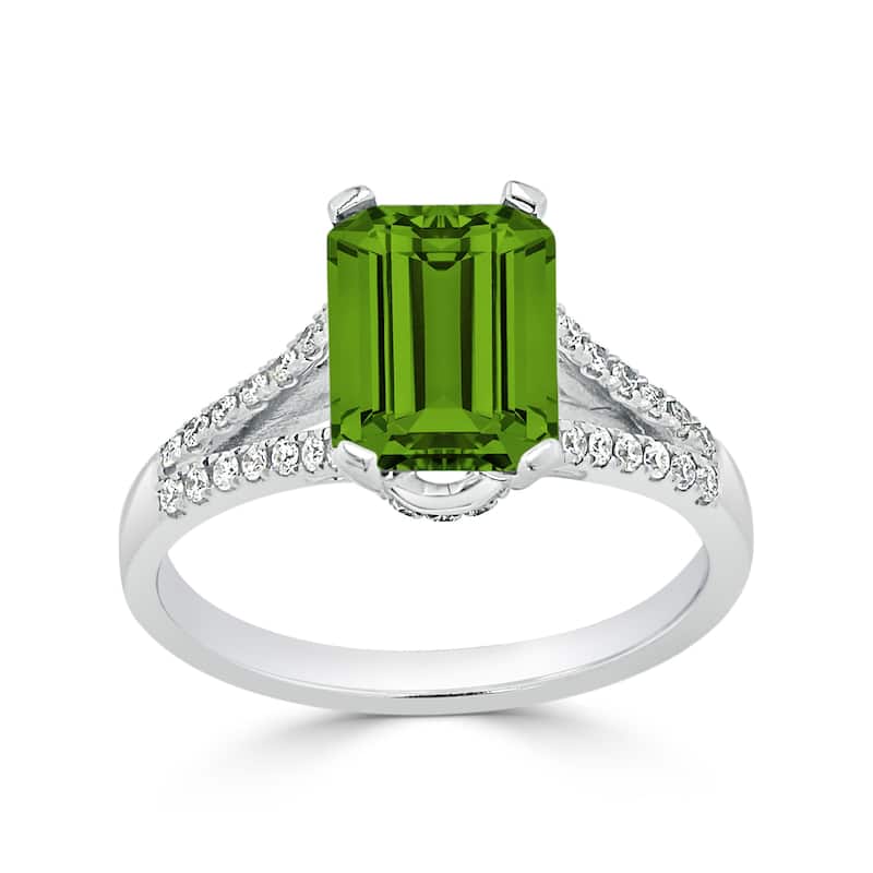 Auriya 2 1/8ct Fancy Emerald-cut Peridot and Diamond Engagement Ring 1/4ctw 14k Gold