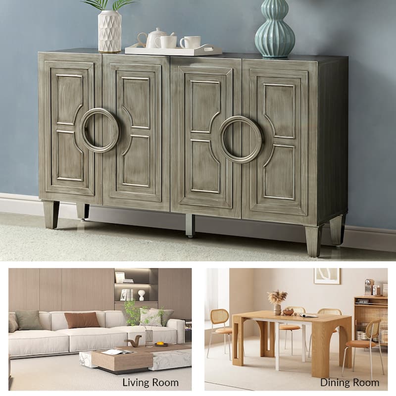 Connie 58" Contemporary Sideboard Buffet with Round Solid Wood Door Handles by HULALA HOME