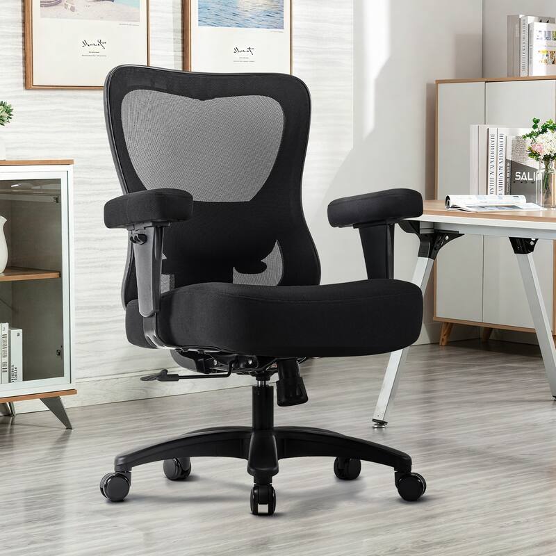 Big Office Chair,Large Ergonomic Executive Chair for Heavy Duty People, Computer Desk Task Chair with Wheels - Black