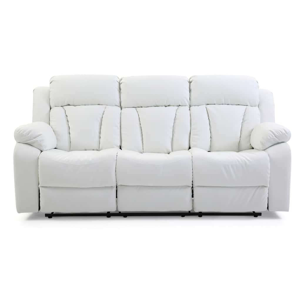 Padded Arm Channel Tufted Faux Leather Straight Reclining Sofa - 85" - White