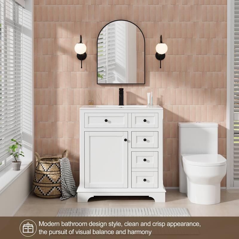 Retro Bathroom Vanity W/ Drop in Sink Combo Cabinet Set - 30 in - White
