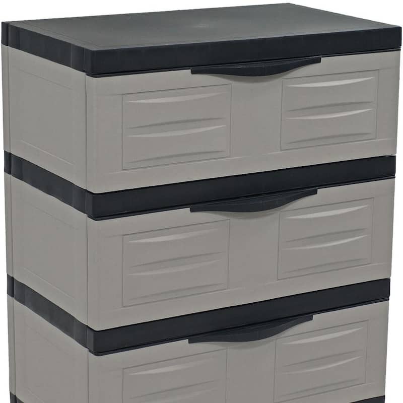 HomeRoots 30" Gray And Black Heavy Duty Plastic Three Drawer Utility Cabinet - 23.25 in. x 29.50 in. x 14.00 in.