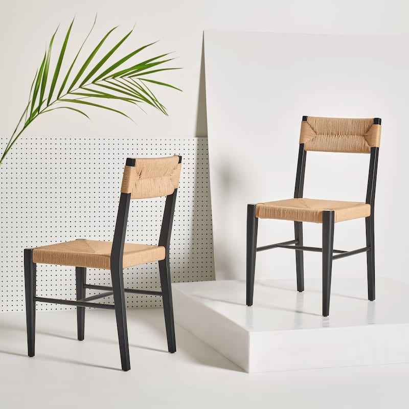 SAFAVIEH Couture Shazia Rattan Dining Chair (Set of 2) - 16.3" W x 21.3" L x 34" H - 16Wx21Dx34H - Black/Natural