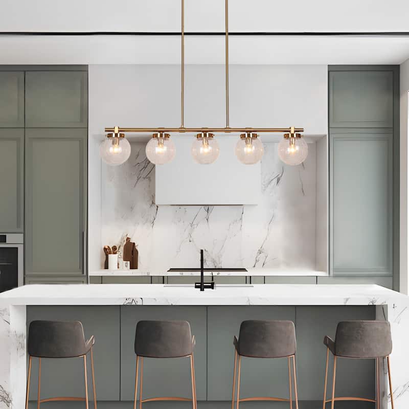 Bola Modern Gold 5-Light Linear Chandelier Globe Glass Kitchen Island Lights - L 38" x W5" x H 7.4"