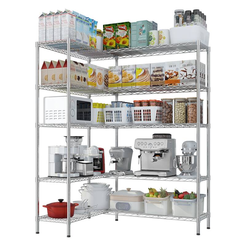 5-Tier Chrome Iron Multi-Purpose Storage Adjustable Shelf Rack for Kitchen or Garage - 177 × 40 × 180 cm