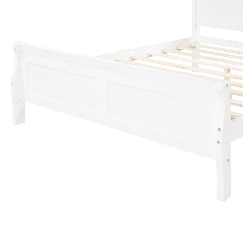 White Queen Size Wood Platform Bed with Headboard and Slat Support