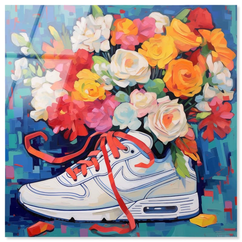 Whimsical Sneaker with Flowers Acrylic by Art Remedy, Ready to Hang - 30" x 30"
