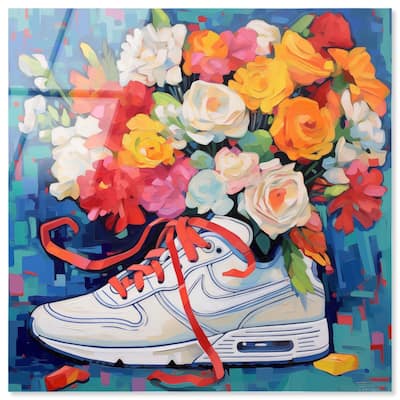 Whimsical Sneaker with Flowers Acrylic by Art Remedy, Ready to Hang