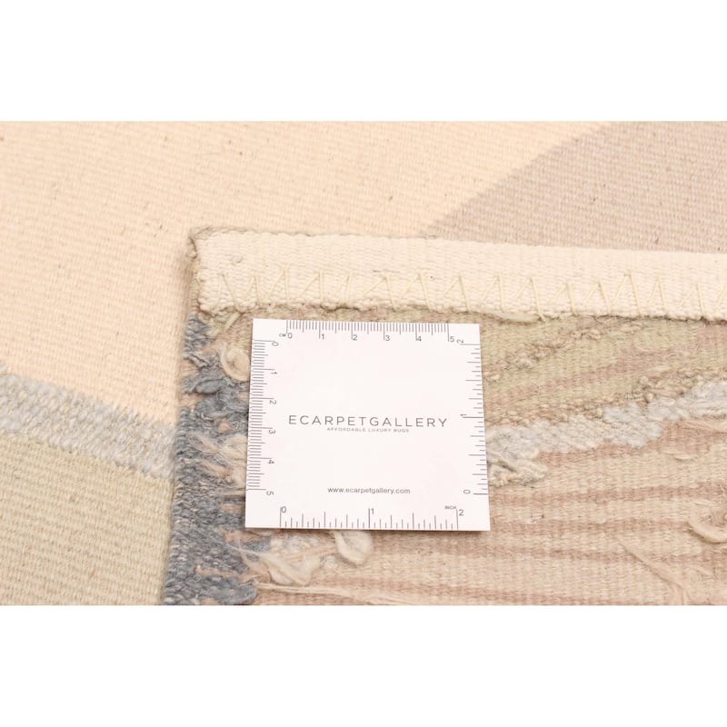 ECARPETGALLERY Flat-Weave Dynasty Beige, Khaki Wool Tapestry Kilim - 6'0 x 8'10