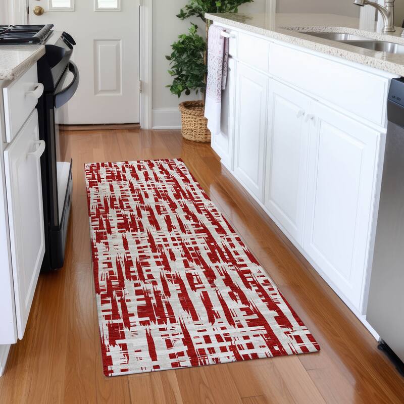Premium Washable Super Soft Abstract Weave Mayfield Rug - Red - 2'3" x 7'6"
