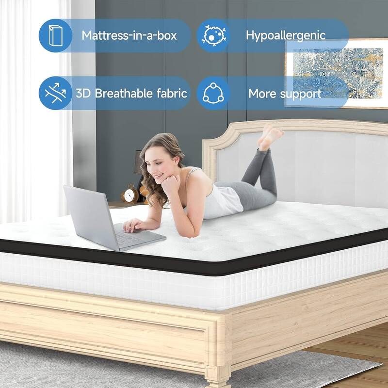 Full Size Box Spring 12 Inch Mattress, Memory Foam Hybrid Mattress in a Box