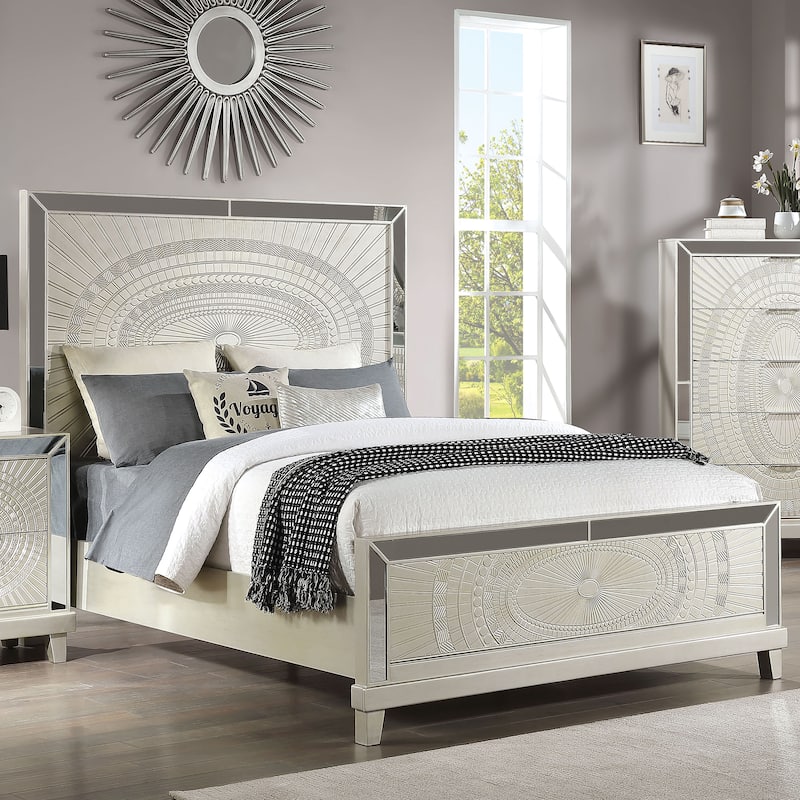 Luela Glam Champagne Wood 3-piece Panel Bed and Nightstands Set with USB Port by Furniture of America