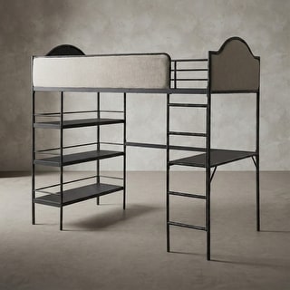 Furniture of America Orven Modern Black Metal Twin Loft Bed with Desk and Shelves