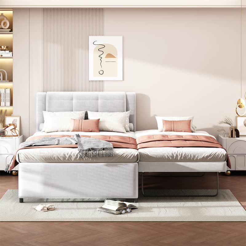 Full Size Upholstery platform bed with Trundle,Trundle can be flat or erected
