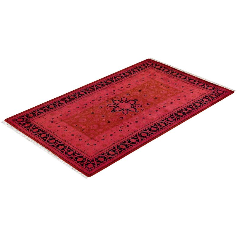Overton Hand Knotted Wool Vintage Inspired Modern Contemporary Overdyed Pink Area Rug - 3' 2" x 5' 3"