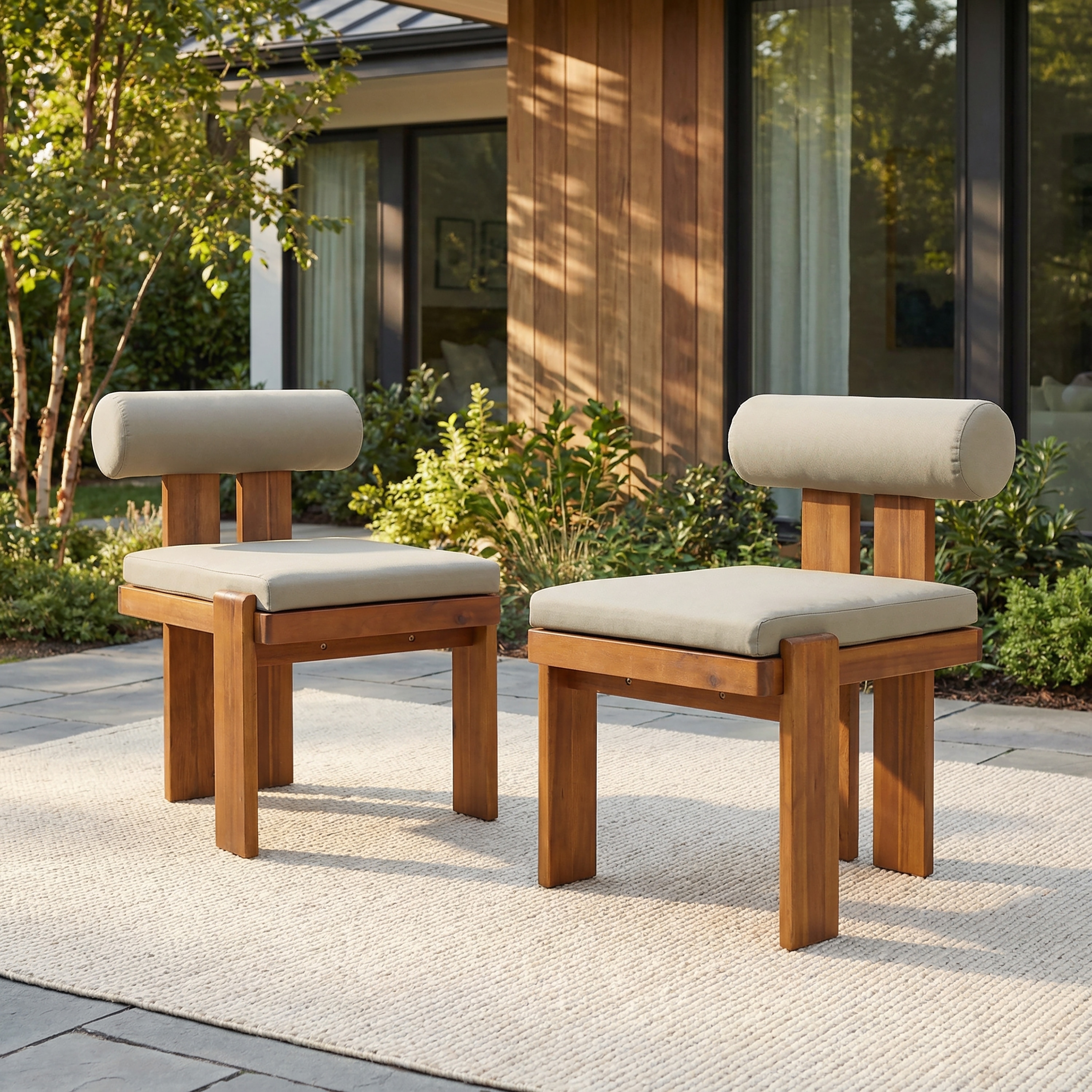 Christopher Knight Home - Ardelle Set of 2 Modern Acacia Wood Outdoor Dining Chair with Round Back Cushions