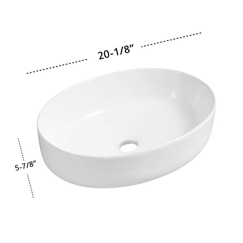 Dowell Ceramic Vessel Sink, Oval, Gloss White - 20Wx15Dx6H