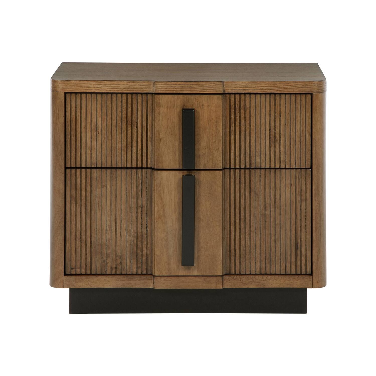 2 Drawers Wooden Nightstand with Vertical Pulls in Ash Brown