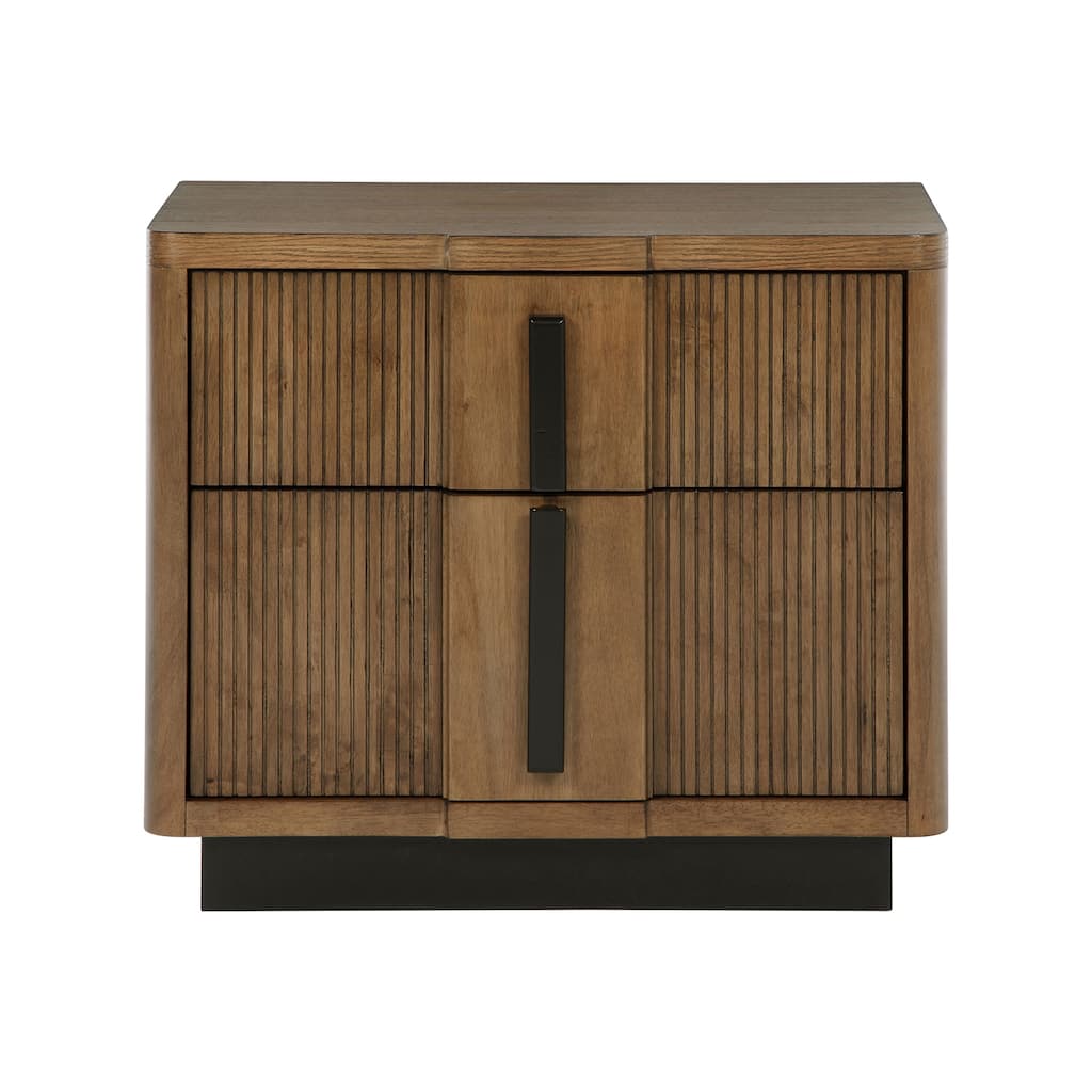 2 Drawers Wooden Nightstand with Vertical Pulls in Ash Brown
