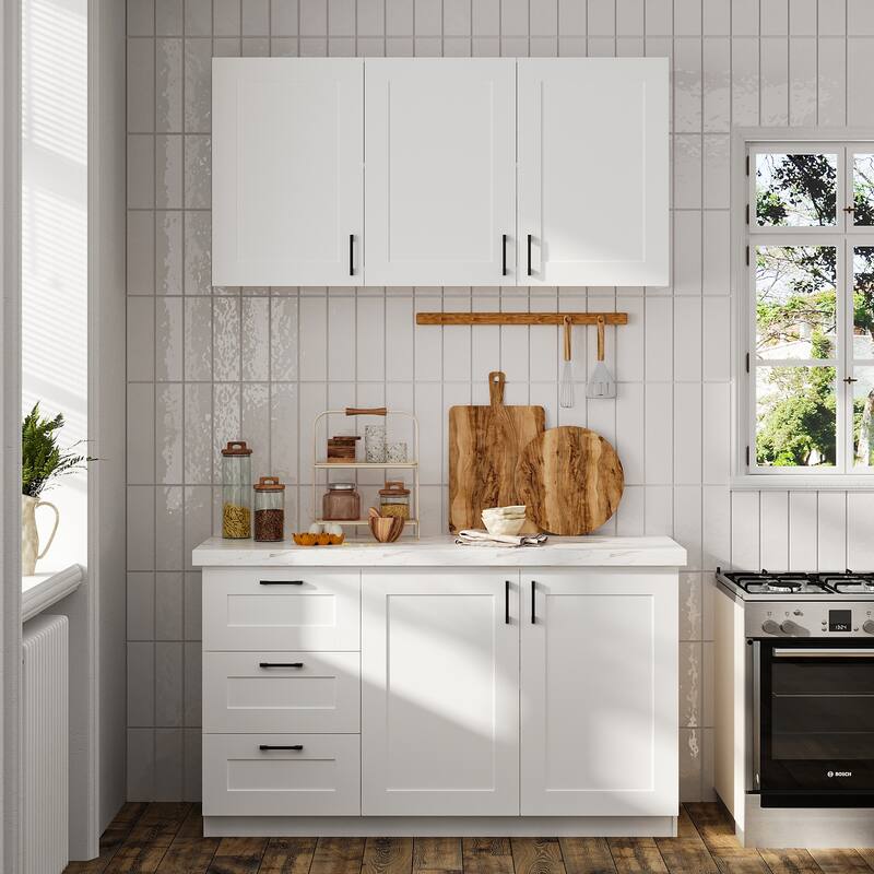 Modular White Kitchen Cabinet Set Customizable Base and Wall Cabinets Pantry Storage and DIY Countertop Design(Without desktop) - 60"Wonly