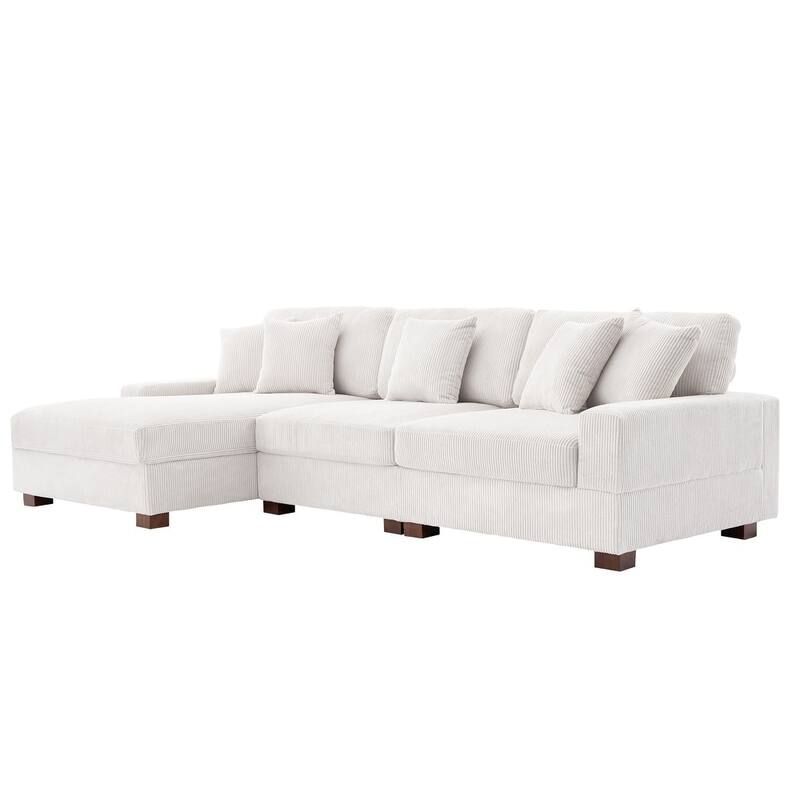 Upholstered Oversized Modular Sectional Sofa Set Corduroy Sleeper Sofa With Chaise - Beige-Left Facing - Left Facing