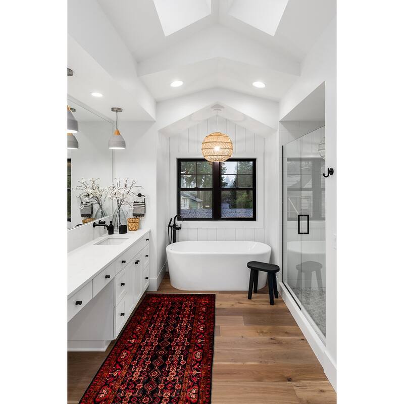 ECARPETGALLERY Hand-knotted Andelz Navy, Red Wool Rug - 3'10 x 13'9