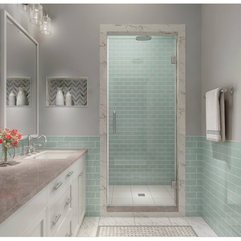 Kinkade XL 22.25 - 22.75 in x 80 in Frameless Hinged Shower Door with StarCast Clear Glass