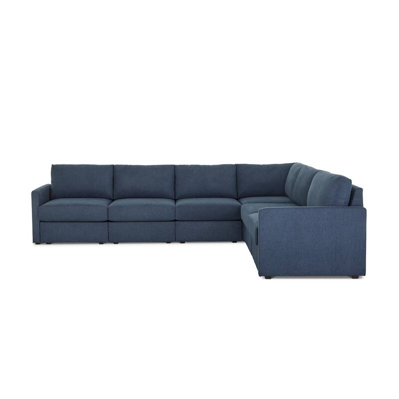 Flex Taupe Fabric 6-Seat Sectional with Narrow Arm and Storage Ottoman - 132" x 35" x 102"