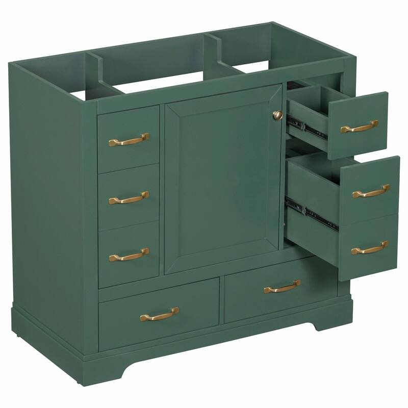 36" Bathroom Vanity with Sink Combo: Six Drawers, Multi-Functional Divider, Adjustable Shelf