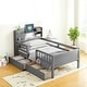 preview thumbnail 2 of 16, Wood Twin Size Platform Bed w/Built-in LED Light,Guardrail & 2 Drawers