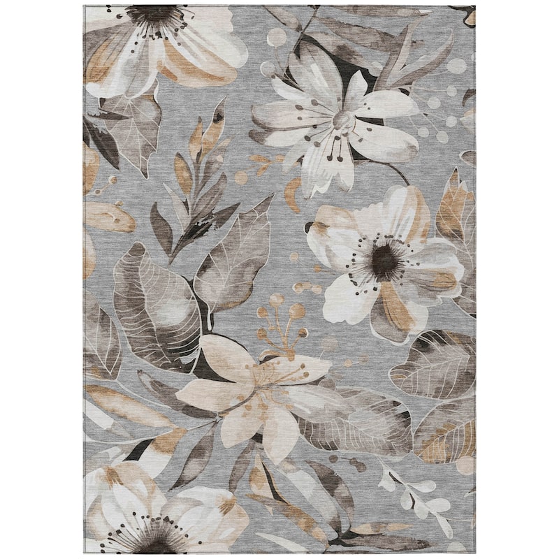 Machine Washable Indoor/ Outdoor Floral Chantille Rug